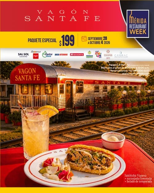 Póster del menú de Mérida Restaurant Week de VAGÓN SANTA FE