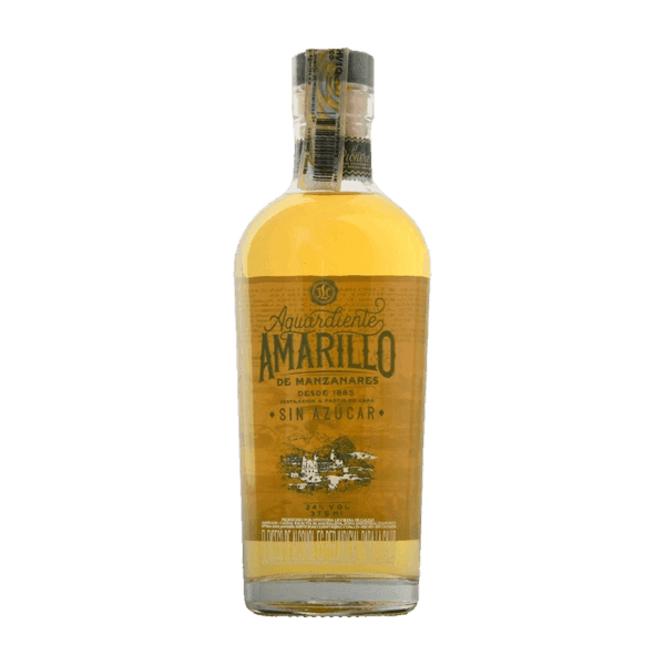 Aguardiente Amarillo de Manzanares (media 375 ml): El Amarillo de Manzanares, más suave y dulce. Media botella, cerrada.