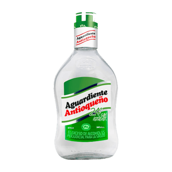 Aguardiente Antioqueño (media 375 ml): El aguardiente de Antioquia, el verde sin azúcar. Media botella, cerrada.